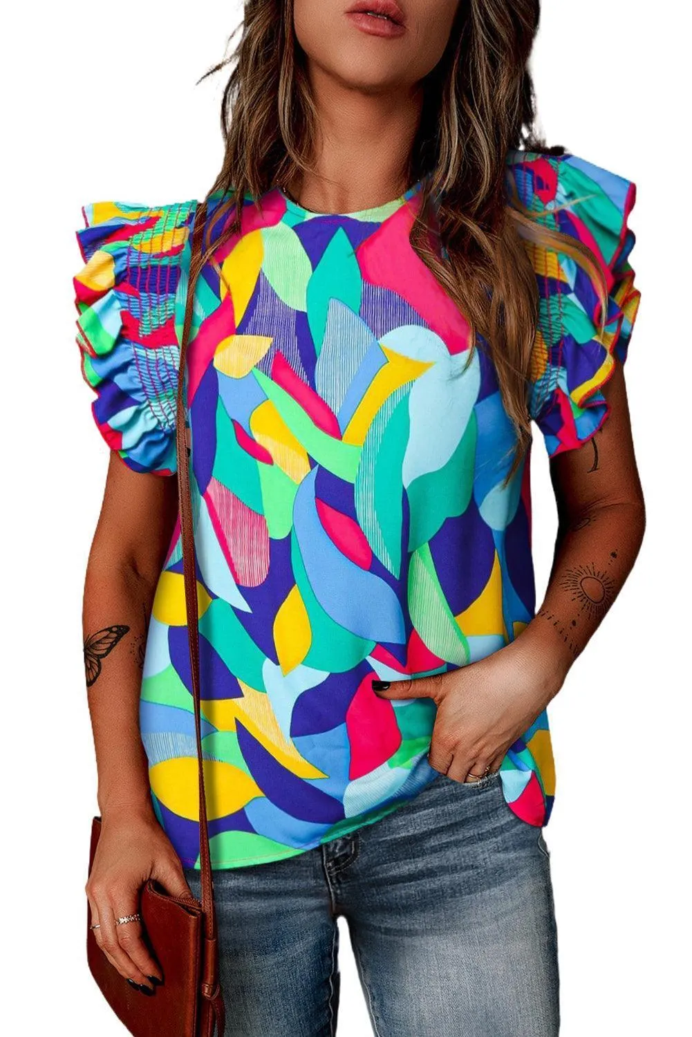 Living In Color Crew Neck Butterfly Sleeve Top