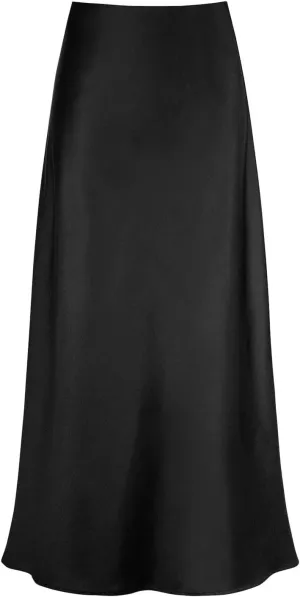 Long Skirts for Women Summer Stretchy Flowy Maxi Skirt Dressy Casual Satin Skirt for Work Fold Over High Waisted