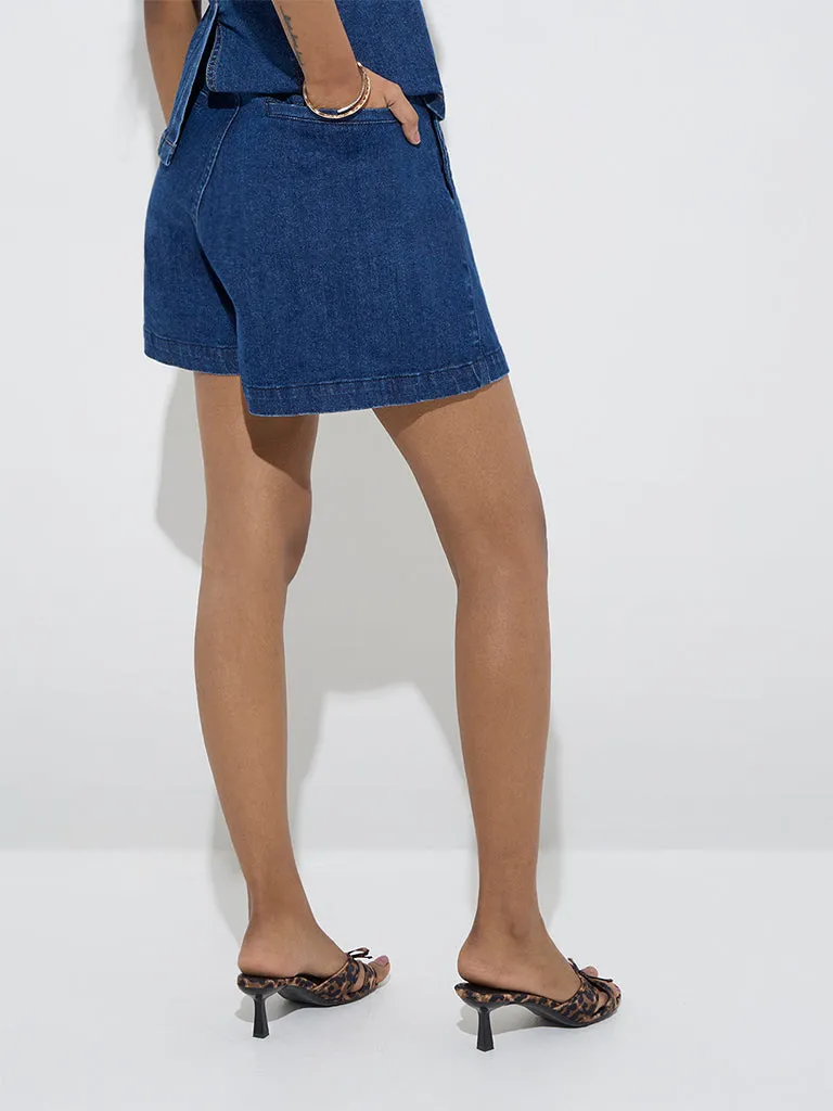 LOV Dark Blue High-Rise Denim Shorts