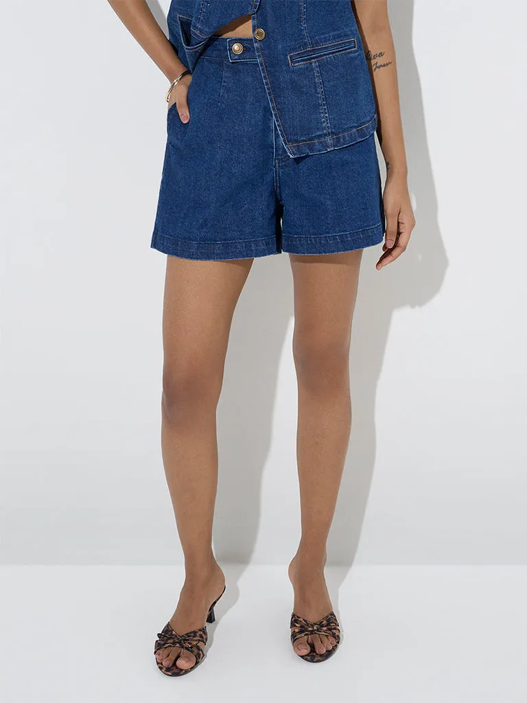 LOV Dark Blue High-Rise Denim Shorts
