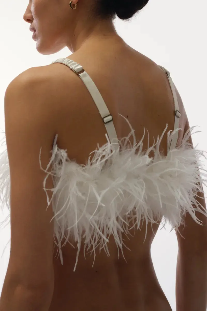 Love Stories Fanny Fluffy Feather Bralette | Off White