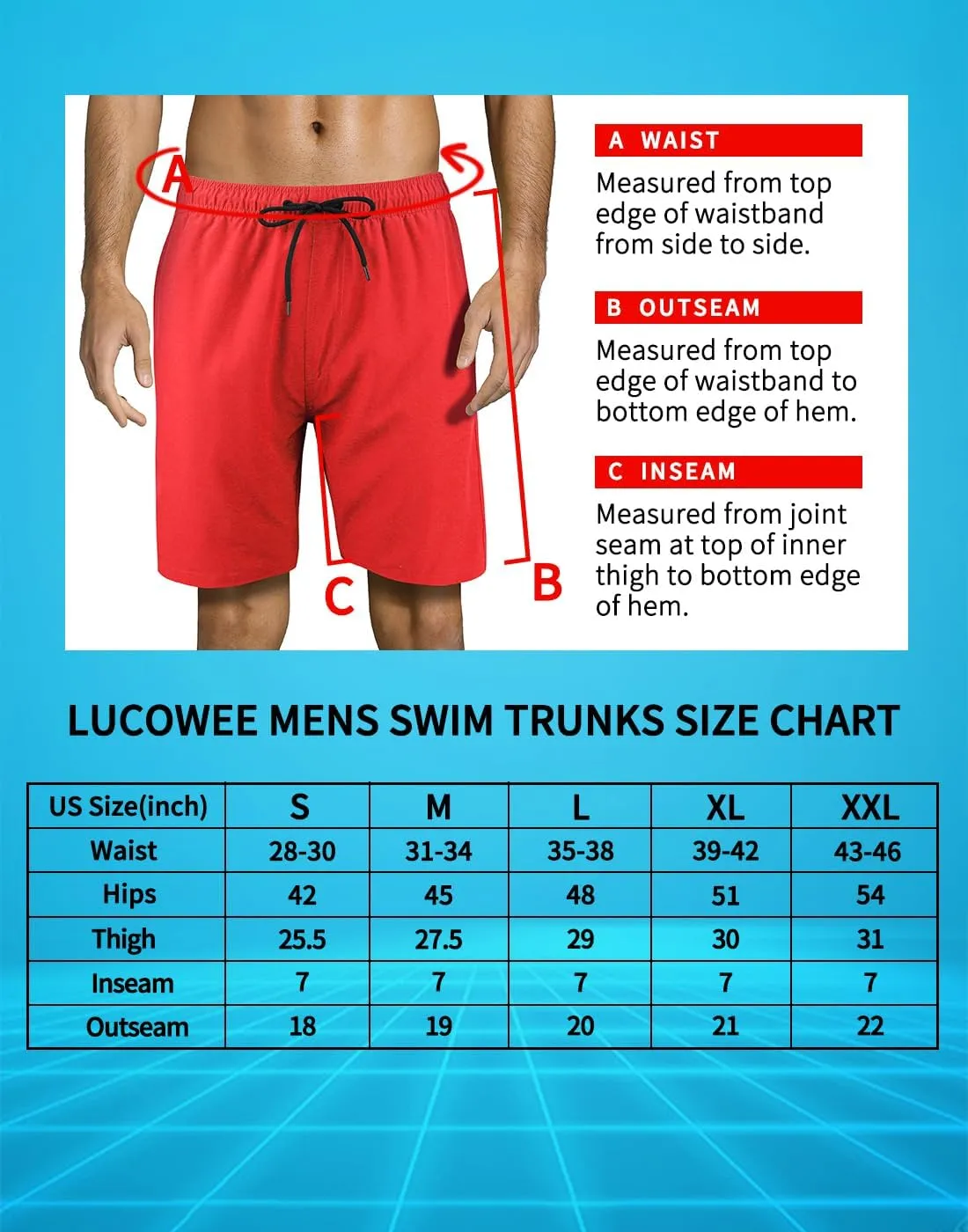 LUCOWEE Mens Swim Trunks Comfortable Compression Liner Swim Shorts Zipper Pockets Quick Dry 7" Inseam Bathing Suit Swimsuits
