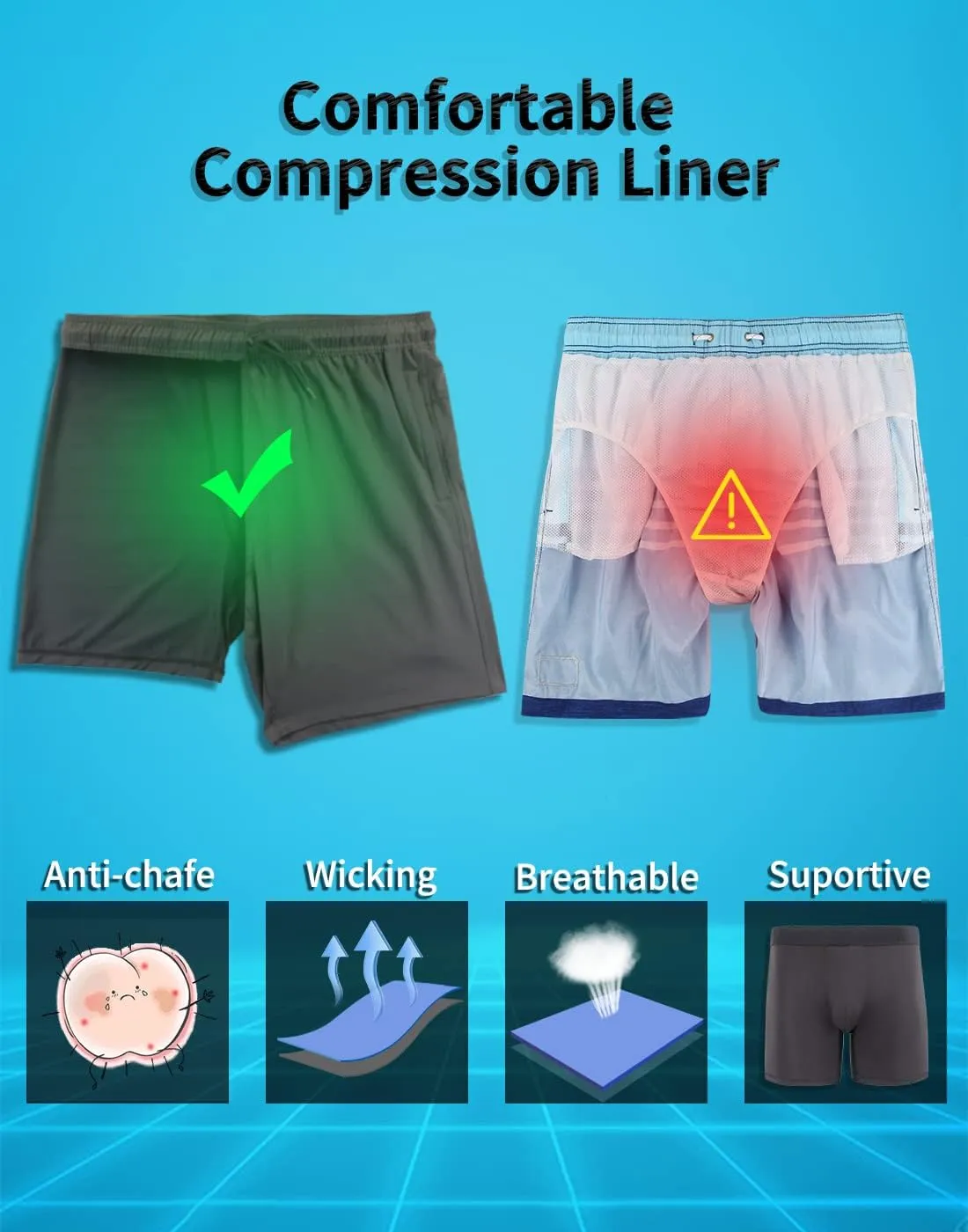 LUCOWEE Mens Swim Trunks Comfortable Compression Liner Swim Shorts Zipper Pockets Quick Dry 7" Inseam Bathing Suit Swimsuits