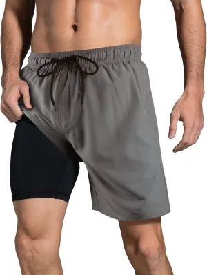LUCOWEE Mens Swim Trunks Comfortable Compression Liner Swim Shorts Zipper Pockets Quick Dry 7" Inseam Bathing Suit Swimsuits