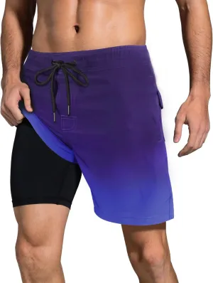 LUCOWEE Mens Swim Trunks Comfortable Compression Liner Swim Shorts Zipper Pockets Quick Dry 7" Inseam Bathing Suit Swimsuits