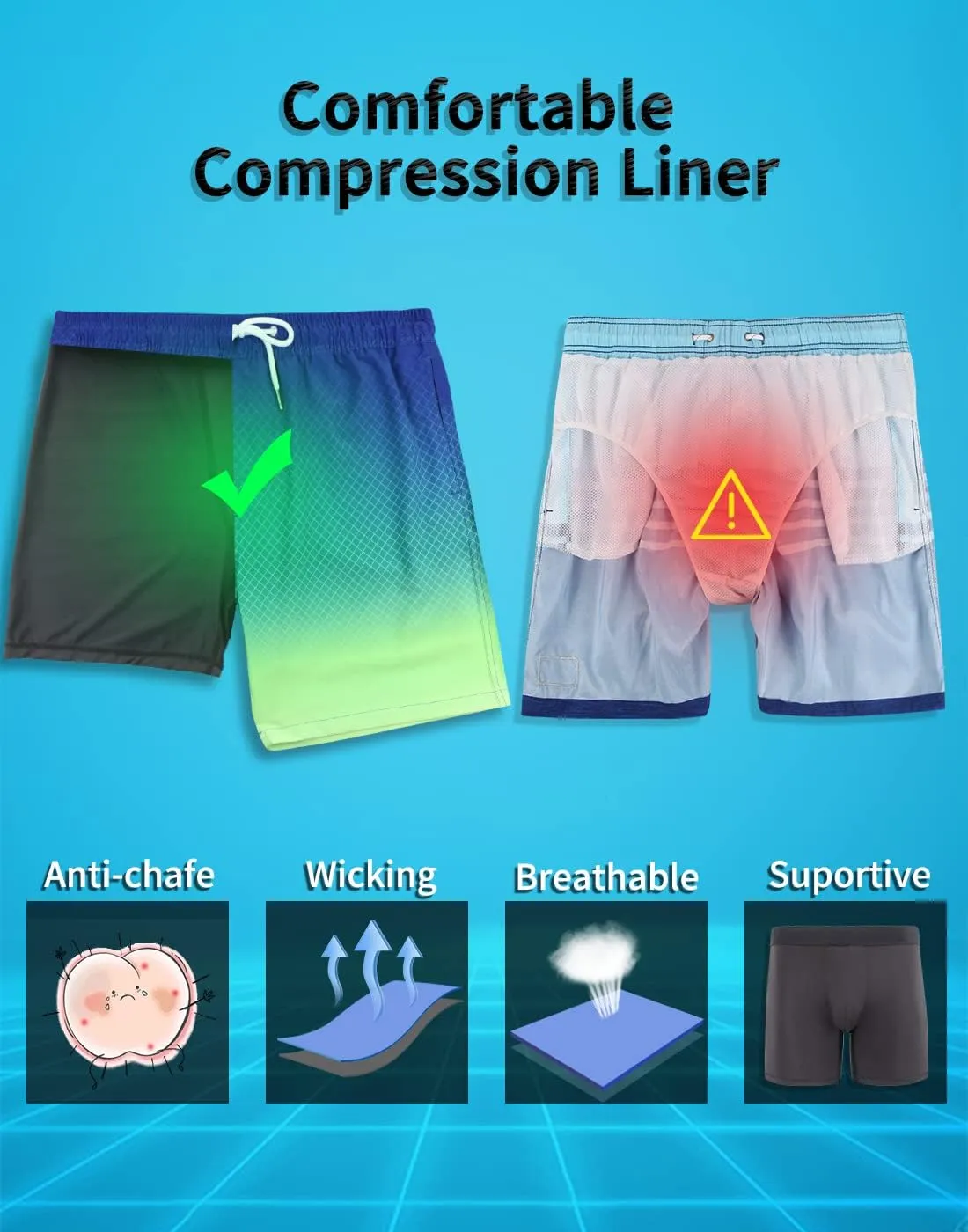 LUCOWEE Mens Swim Trunks Comfortable Compression Liner Swim Shorts Zipper Pockets Quick Dry 7" Inseam Bathing Suit Swimsuits