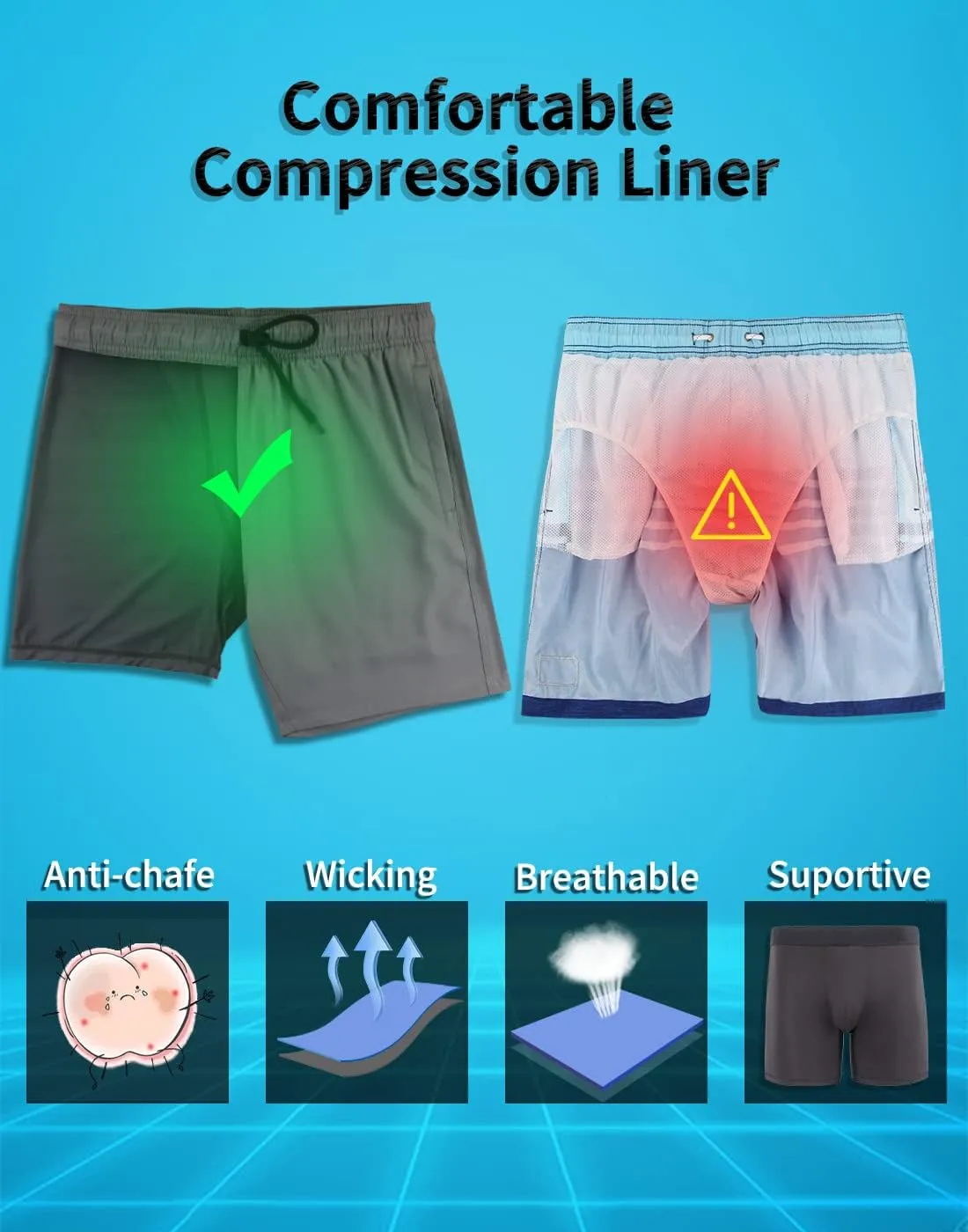 LUCOWEE Mens Swim Trunks Comfortable Compression Liner Swim Shorts Zipper Pockets Quick Dry 7" Inseam Bathing Suit Swimsuits
