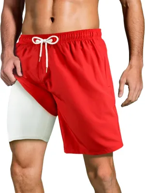 LUCOWEE Mens Swim Trunks Comfortable Compression Liner Swim Shorts Zipper Pockets Quick Dry 7" Inseam Bathing Suit Swimsuits