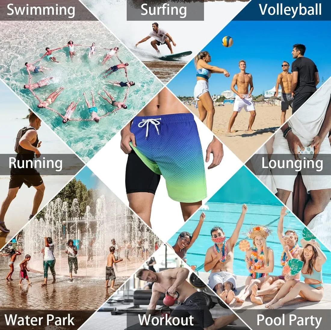 LUCOWEE Mens Swim Trunks Comfortable Compression Liner Swim Shorts Zipper Pockets Quick Dry 7" Inseam Bathing Suit Swimsuits