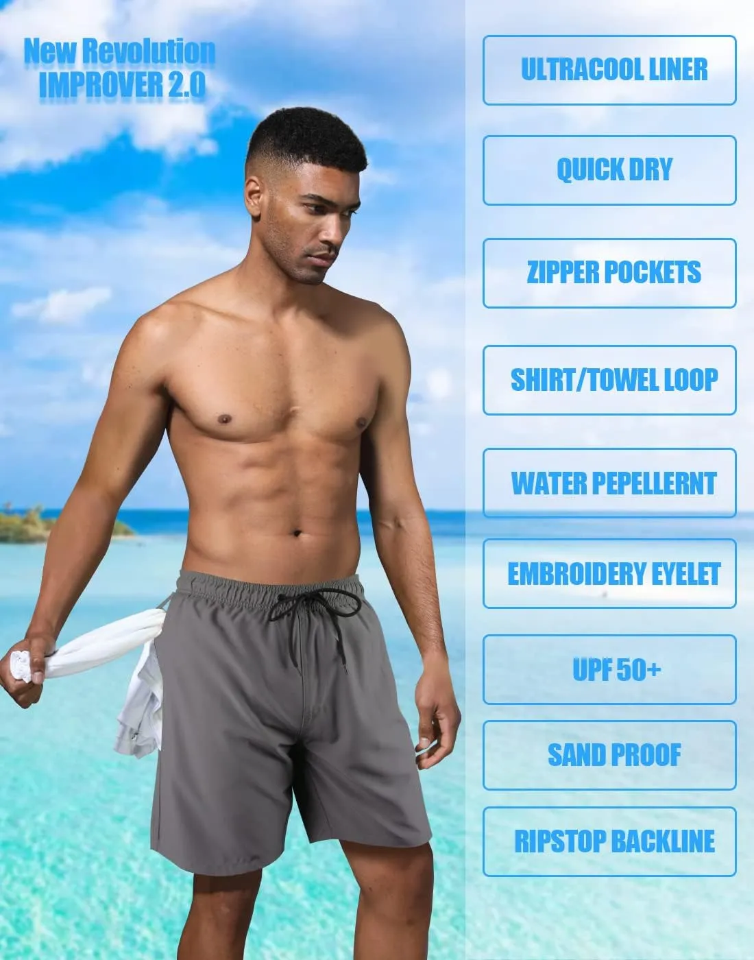LUCOWEE Mens Swim Trunks Comfortable Compression Liner Swim Shorts Zipper Pockets Quick Dry 7" Inseam Bathing Suit Swimsuits