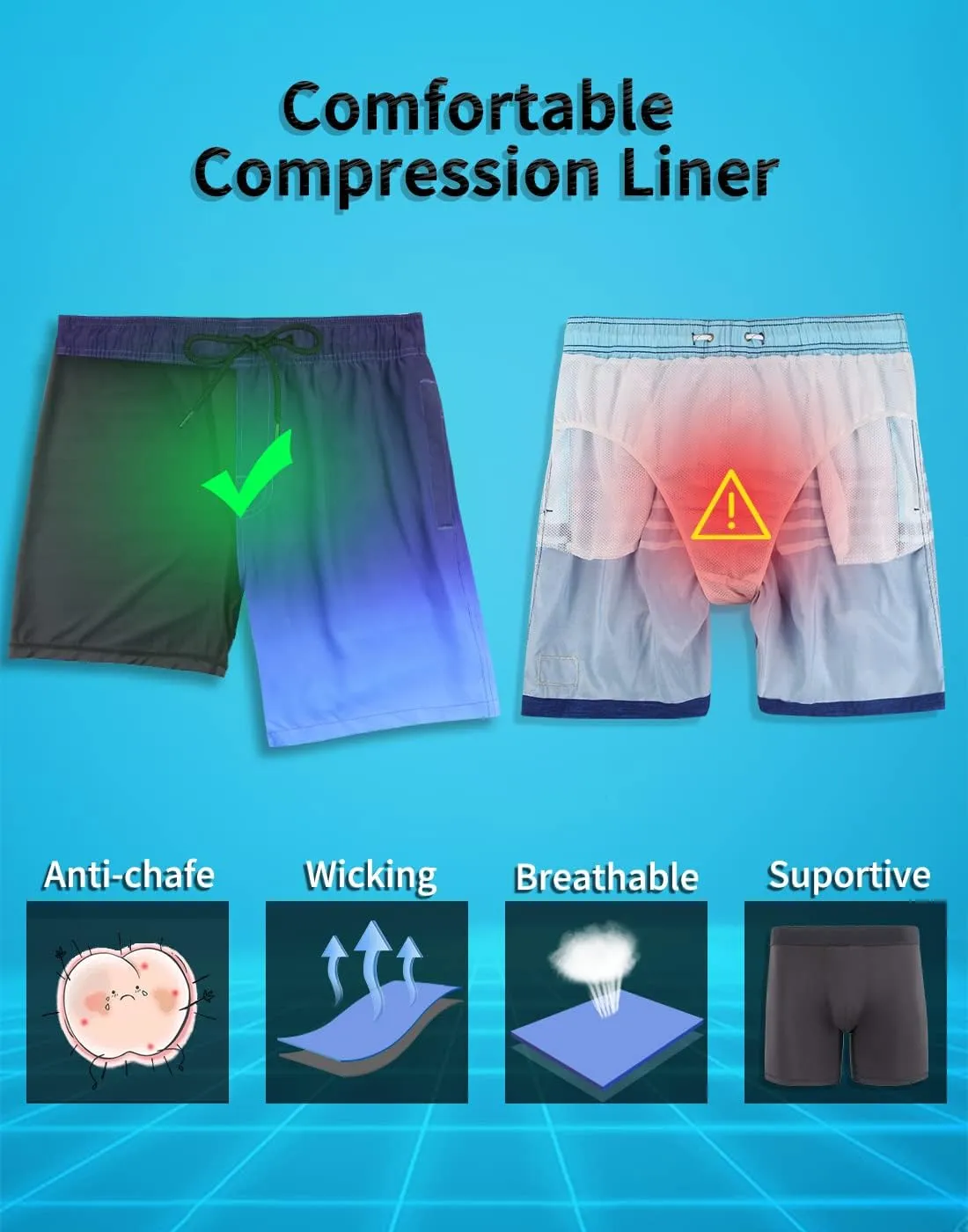 LUCOWEE Mens Swim Trunks Comfortable Compression Liner Swim Shorts Zipper Pockets Quick Dry 7" Inseam Bathing Suit Swimsuits