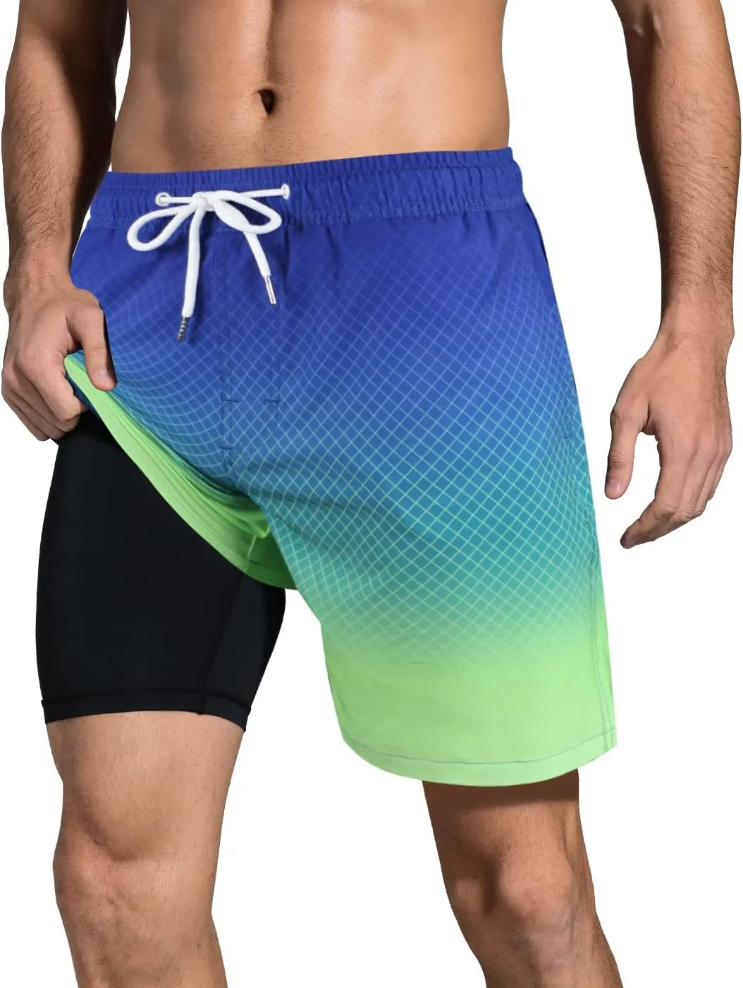 LUCOWEE Mens Swim Trunks Comfortable Compression Liner Swim Shorts Zipper Pockets Quick Dry 7" Inseam Bathing Suit Swimsuits