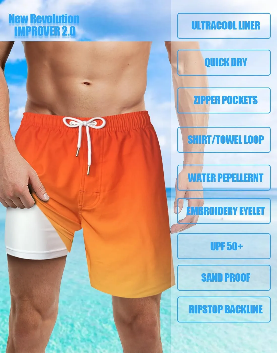 LUCOWEE Mens Swim Trunks Comfortable Compression Liner Swim Shorts Zipper Pockets Quick Dry 7" Inseam Bathing Suit Swimsuits