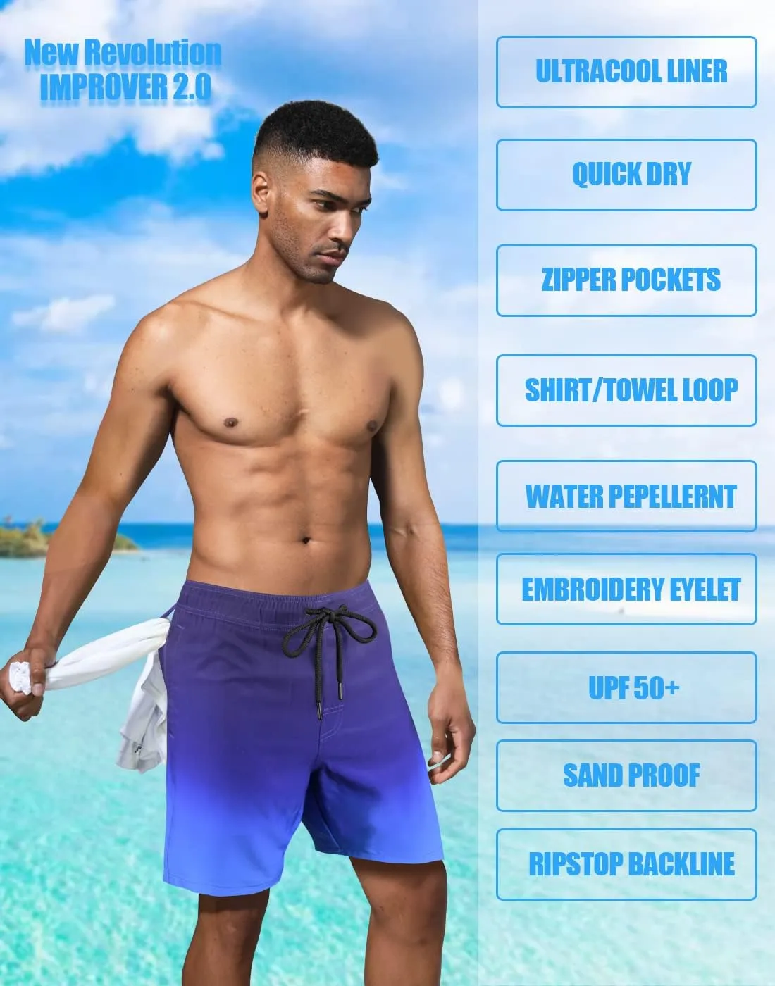 LUCOWEE Mens Swim Trunks Comfortable Compression Liner Swim Shorts Zipper Pockets Quick Dry 7" Inseam Bathing Suit Swimsuits