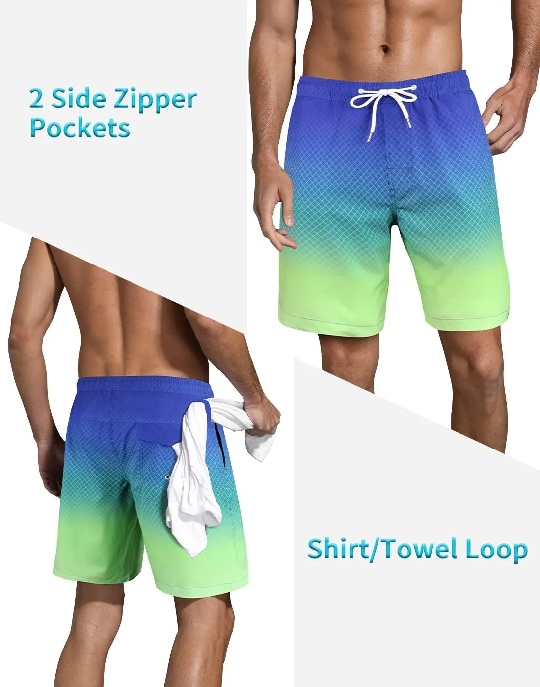 LUCOWEE Mens Swim Trunks Comfortable Compression Liner Swim Shorts Zipper Pockets Quick Dry 7" Inseam Bathing Suit Swimsuits