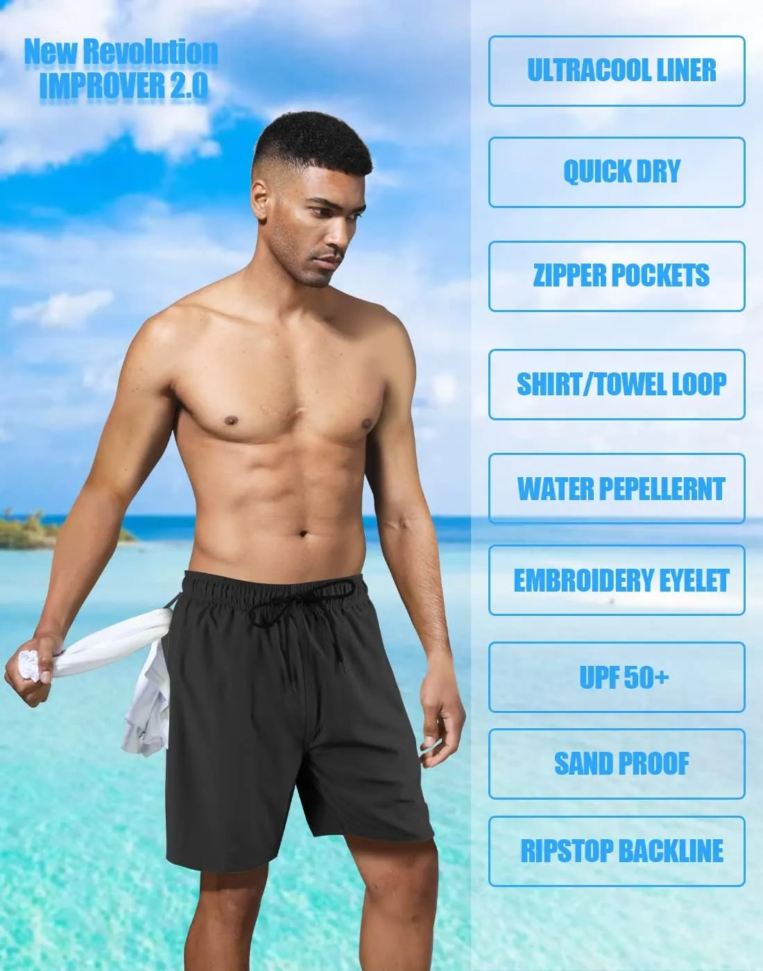 LUCOWEE Mens Swim Trunks Comfortable Compression Liner Swim Shorts Zipper Pockets Quick Dry 7" Inseam Bathing Suit Swimsuits