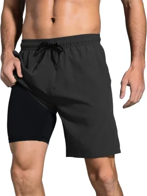 LUCOWEE Mens Swim Trunks Comfortable Compression Liner Swim Shorts Zipper Pockets Quick Dry 7" Inseam Bathing Suit Swimsuits