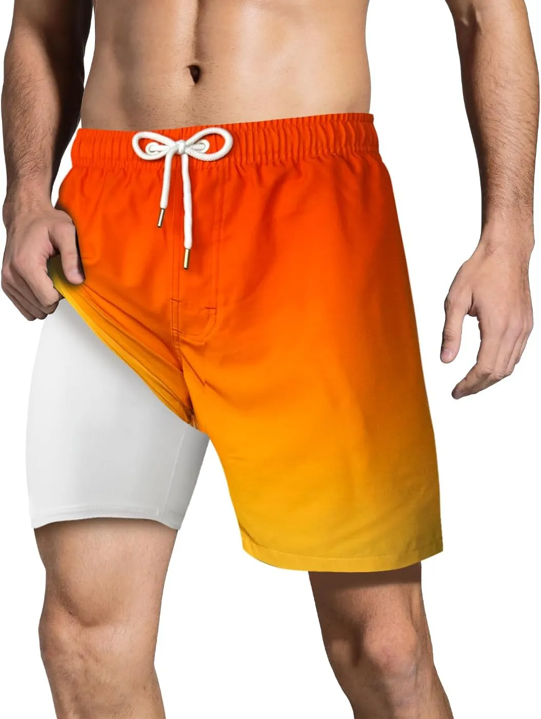 LUCOWEE Mens Swim Trunks Comfortable Compression Liner Swim Shorts Zipper Pockets Quick Dry 7" Inseam Bathing Suit Swimsuits