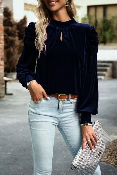Luxurious Feel Velvet Long Sleeve Blouse