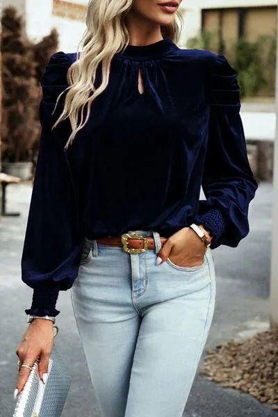 Luxurious Feel Velvet Long Sleeve Blouse