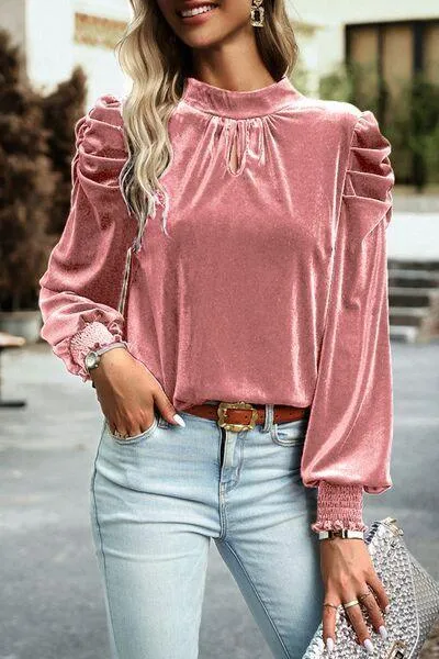 Luxurious Feel Velvet Long Sleeve Blouse