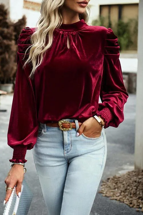 Luxurious Feel Velvet Long Sleeve Blouse