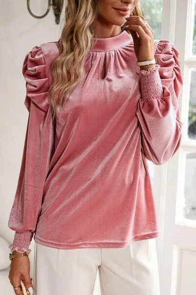 Luxurious Feel Velvet Long Sleeve Blouse