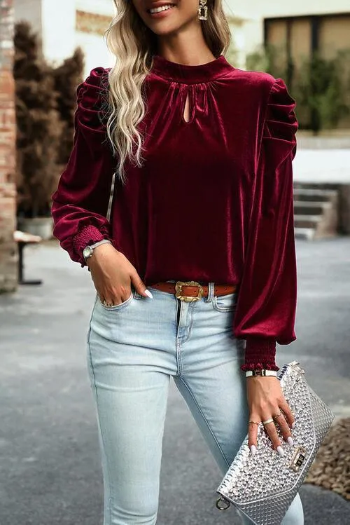 Luxurious Feel Velvet Long Sleeve Blouse