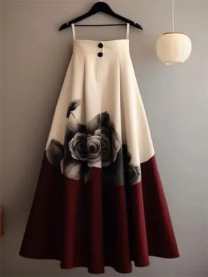 LVSANW Spring and Summer Plus Size Spring and Autumn National Style Long Skirt Pleated Beautiful Skirt A-line skirt  Skirts for Women