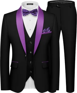 MAGE MALE Men's Slim Fit 3 Piece Suit Solid Shawl Lapel Blazer Jacket Vest Pants Set for Dinner Party Formal Wedding Prom