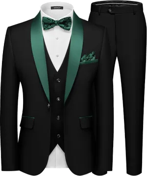 MAGE MALE Men's Slim Fit 3 Piece Suit Solid Shawl Lapel Blazer Jacket Vest Pants Set for Dinner Party Formal Wedding Prom