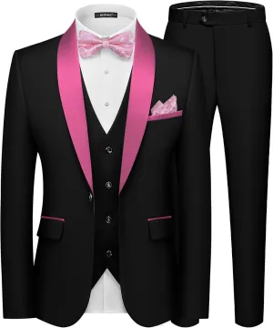 MAGE MALE Men's Slim Fit 3 Piece Suit Solid Shawl Lapel Blazer Jacket Vest Pants Set for Dinner Party Formal Wedding Prom