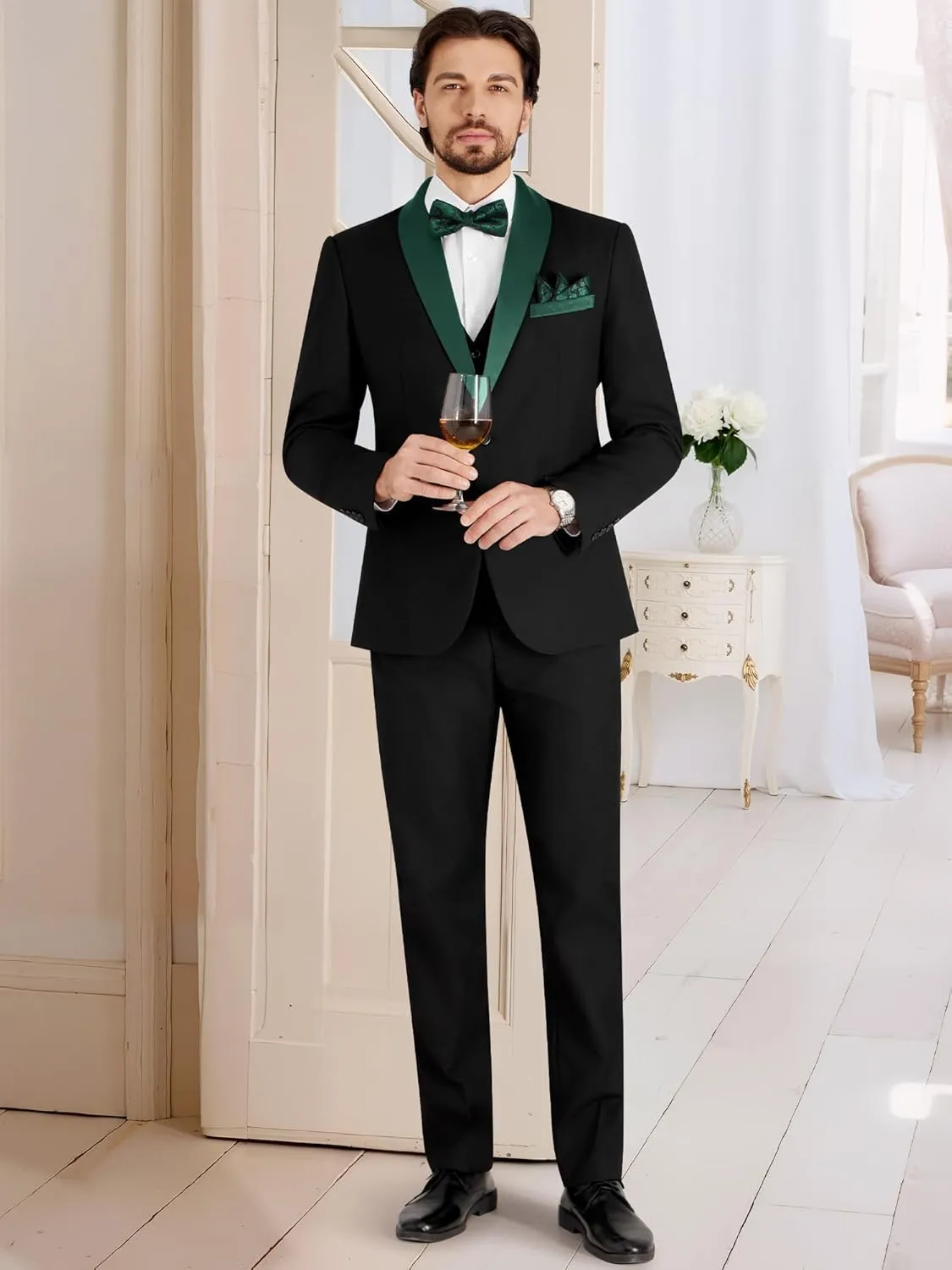 MAGE MALE Men's Slim Fit 3 Piece Suit Solid Shawl Lapel Blazer Jacket Vest Pants Set for Dinner Party Formal Wedding Prom
