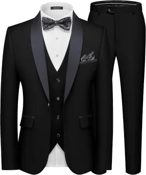 MAGE MALE Men's Slim Fit 3 Piece Suit Solid Shawl Lapel Blazer Jacket Vest Pants Set for Dinner Party Formal Wedding Prom