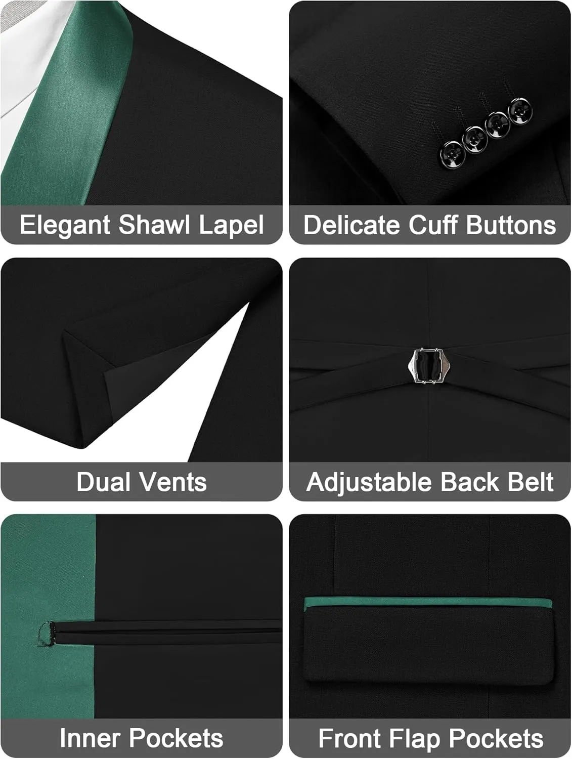 MAGE MALE Men's Slim Fit 3 Piece Suit Solid Shawl Lapel Blazer Jacket Vest Pants Set for Dinner Party Formal Wedding Prom
