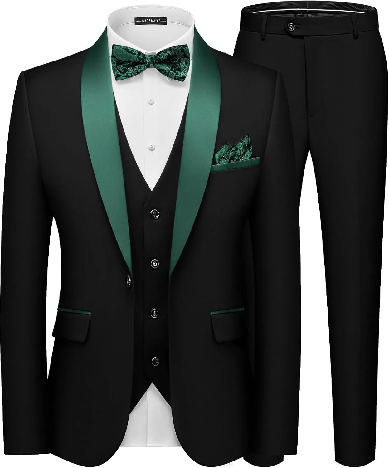 MAGE MALE Men's Slim Fit 3 Piece Suit Solid Shawl Lapel Blazer Jacket Vest Pants Set for Dinner Party Formal Wedding Prom