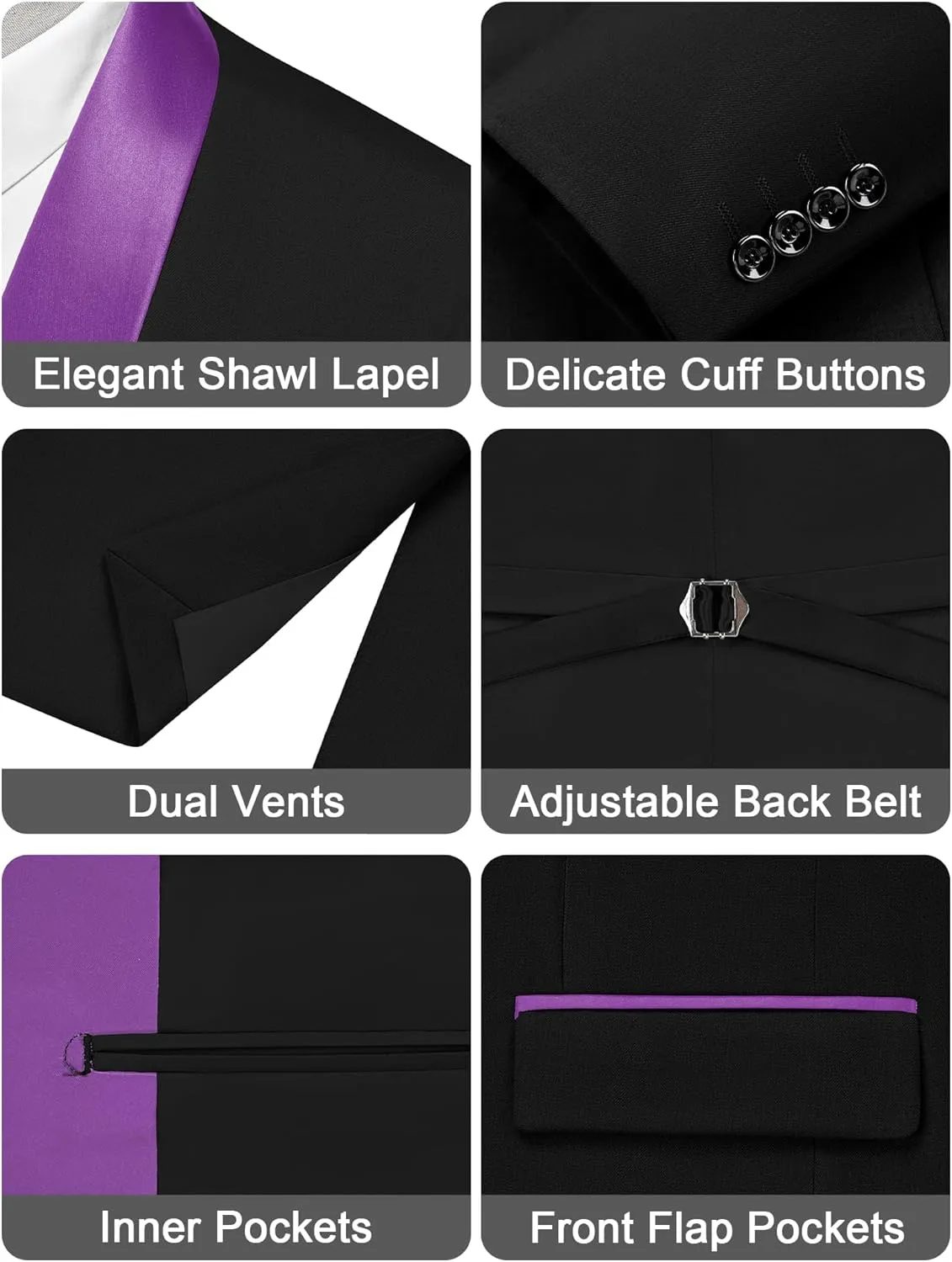 MAGE MALE Men's Slim Fit 3 Piece Suit Solid Shawl Lapel Blazer Jacket Vest Pants Set for Dinner Party Formal Wedding Prom
