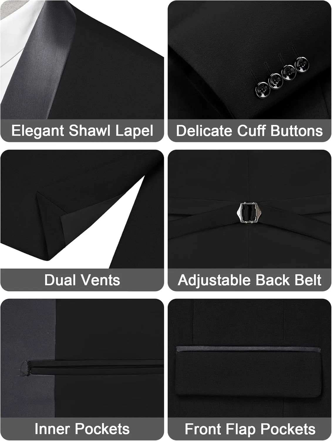 MAGE MALE Men's Slim Fit 3 Piece Suit Solid Shawl Lapel Blazer Jacket Vest Pants Set for Dinner Party Formal Wedding Prom