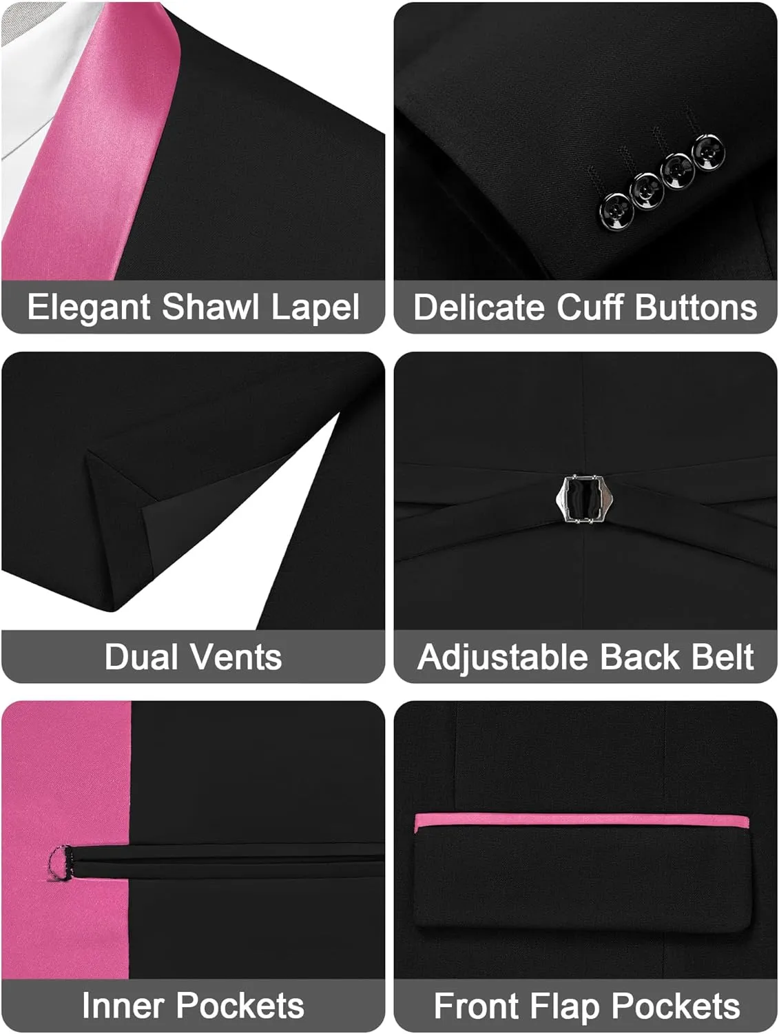MAGE MALE Men's Slim Fit 3 Piece Suit Solid Shawl Lapel Blazer Jacket Vest Pants Set for Dinner Party Formal Wedding Prom