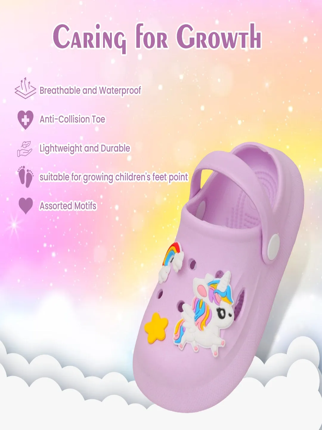 Magical Steps Unicorn and Rainbow Clogs for Girls - Purple Passion