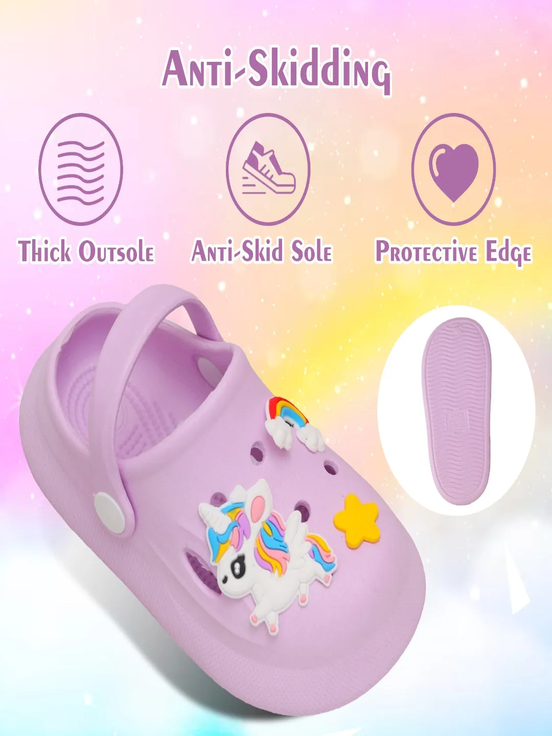 Magical Steps Unicorn and Rainbow Clogs for Girls - Purple Passion
