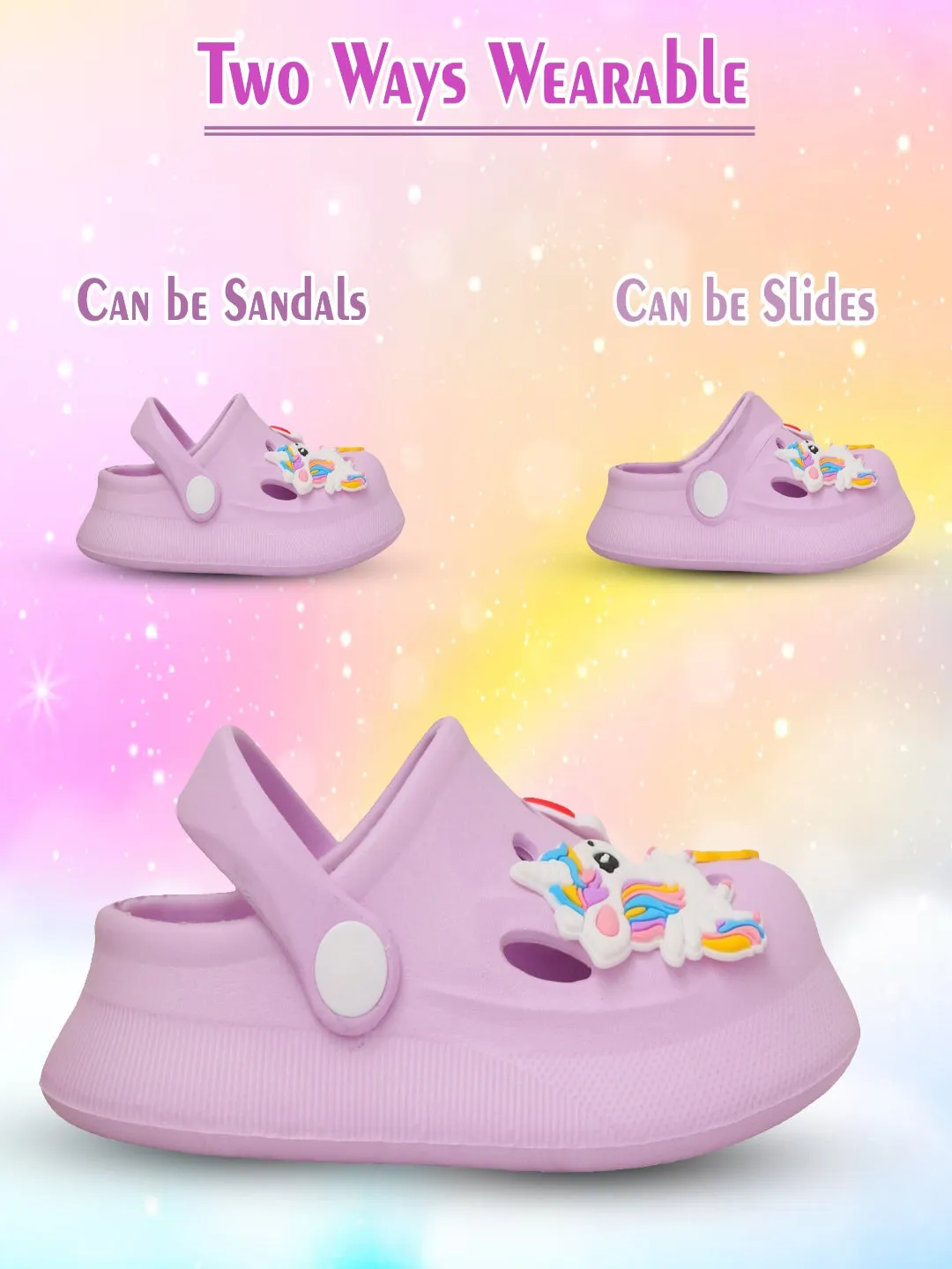Magical Steps Unicorn and Rainbow Clogs for Girls - Purple Passion