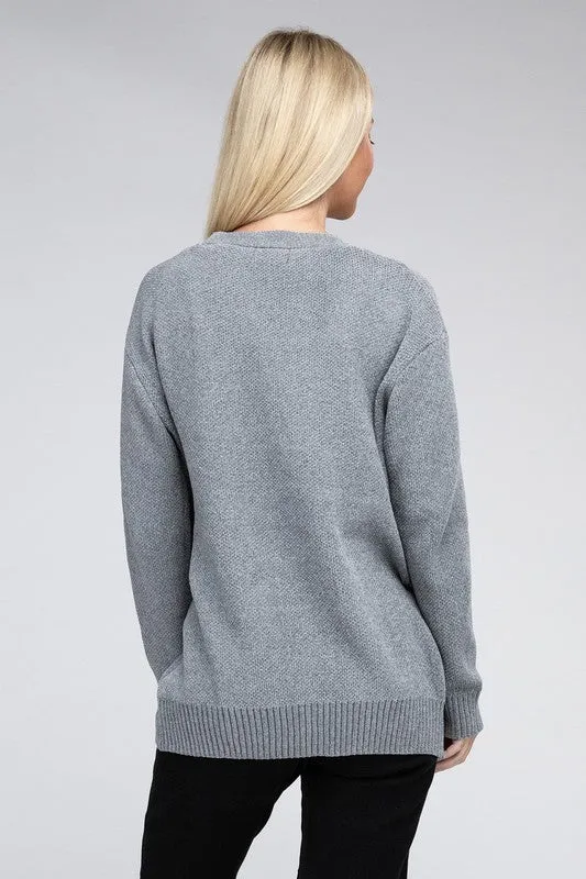 Melange Open Front Sweater Cardigan - Zenana