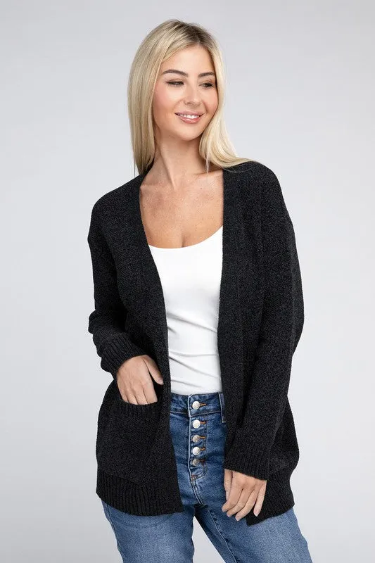 Melange Open Front Sweater Cardigan - Zenana