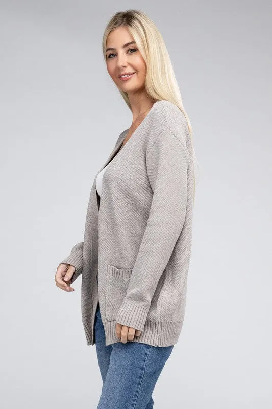 Melange Open Front Sweater Cardigan - Zenana