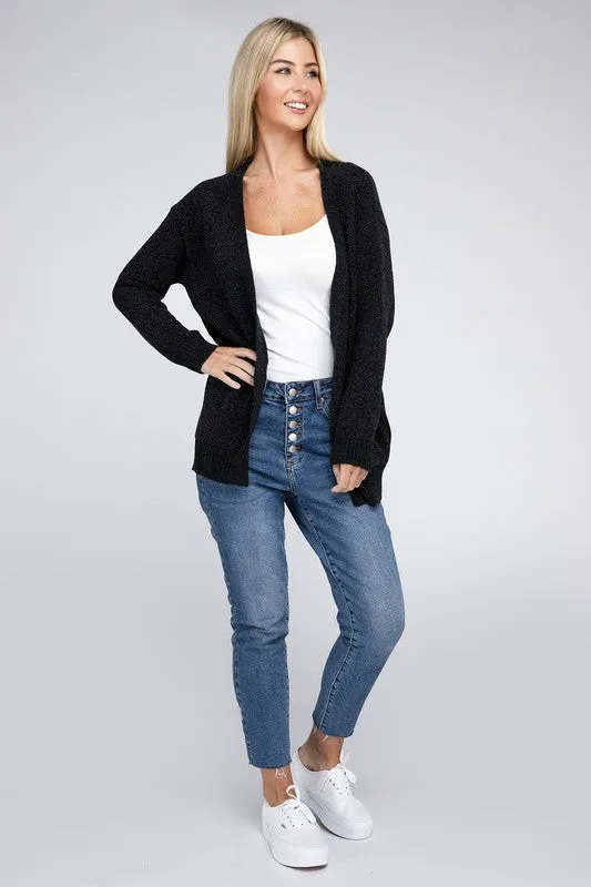 Melange Open Front Sweater Cardigan - Zenana