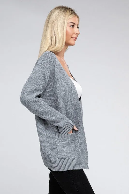 Melange Open Front Sweater Cardigan - Zenana