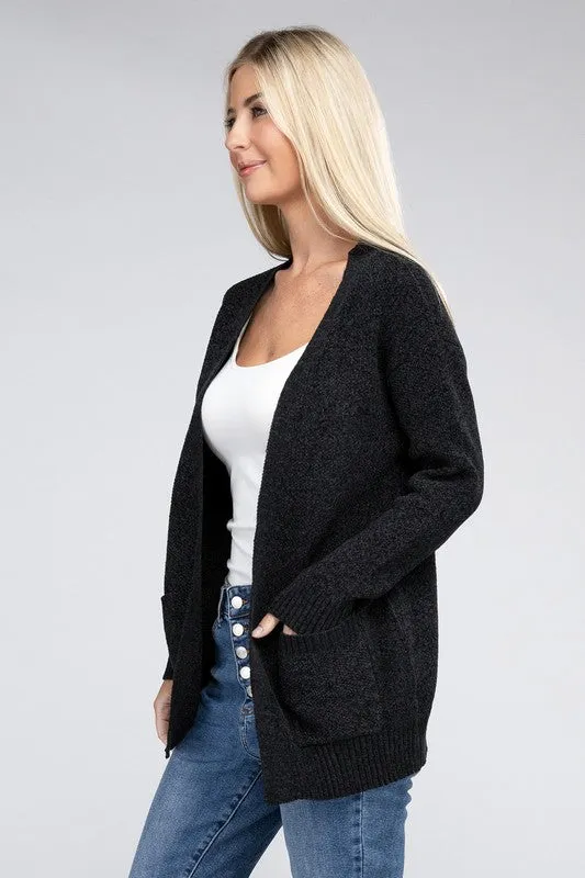 Melange Open Front Sweater Cardigan - Zenana