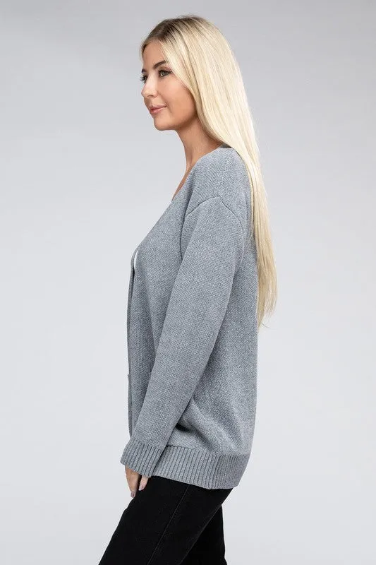 Melange Open Front Sweater Cardigan - Zenana
