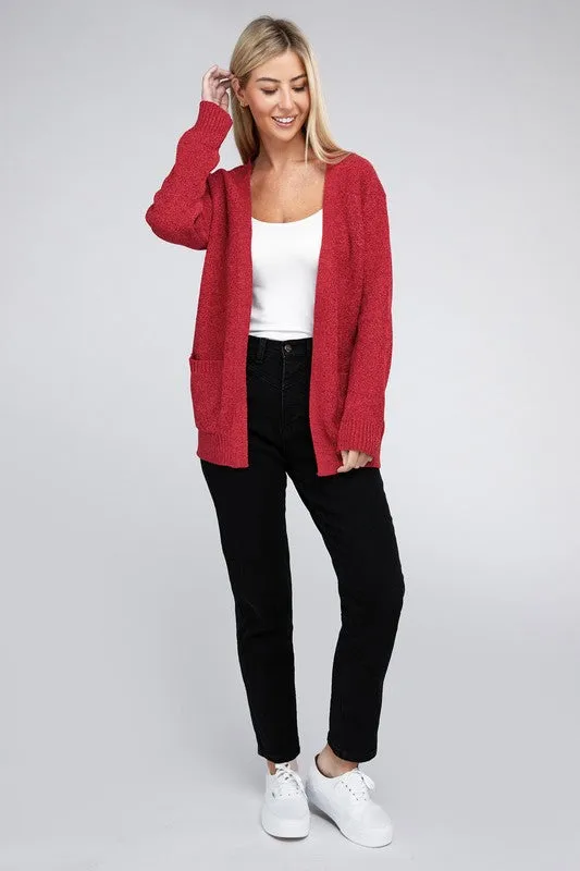 Melange Open Front Sweater Cardigan - Zenana